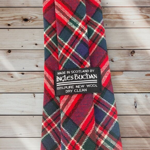 Vintage Ingles Buchan Made In Scotland Red Tartan 100% Pure Wool Men's Neck Tie - Picture 6 of 7